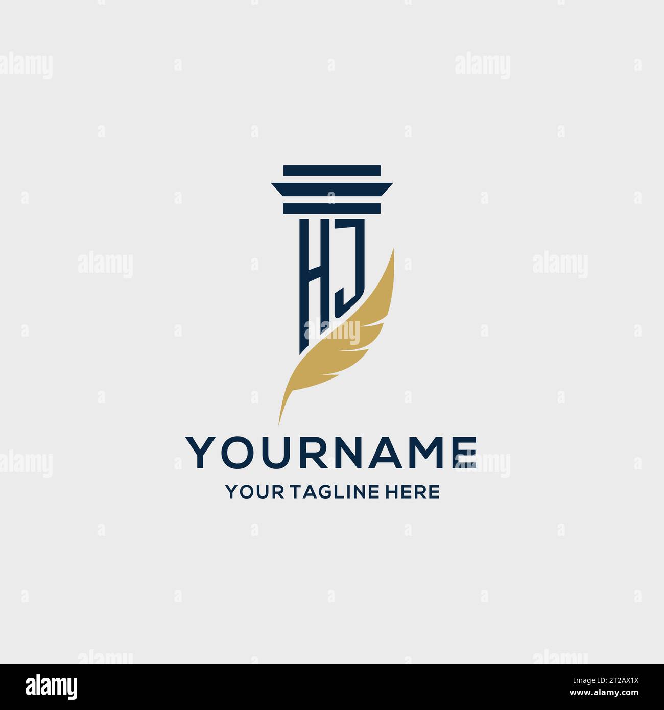 HJ monogram initial logo with pillar and feather design, law firm logo ...