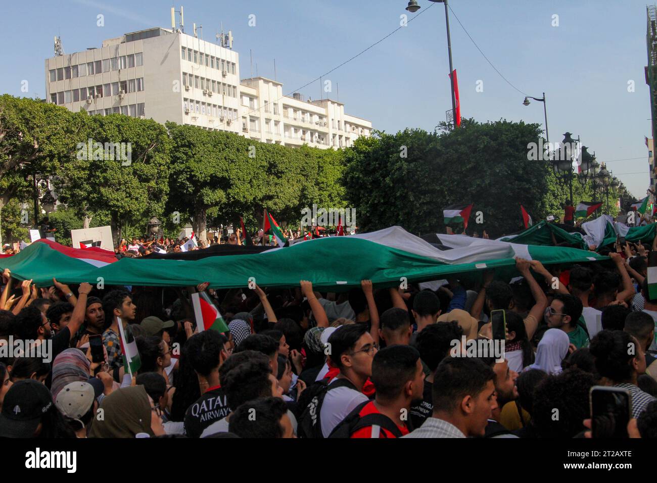 October 18, 2023: Tunis, Tunisia. 18 October 2023. A large protest in