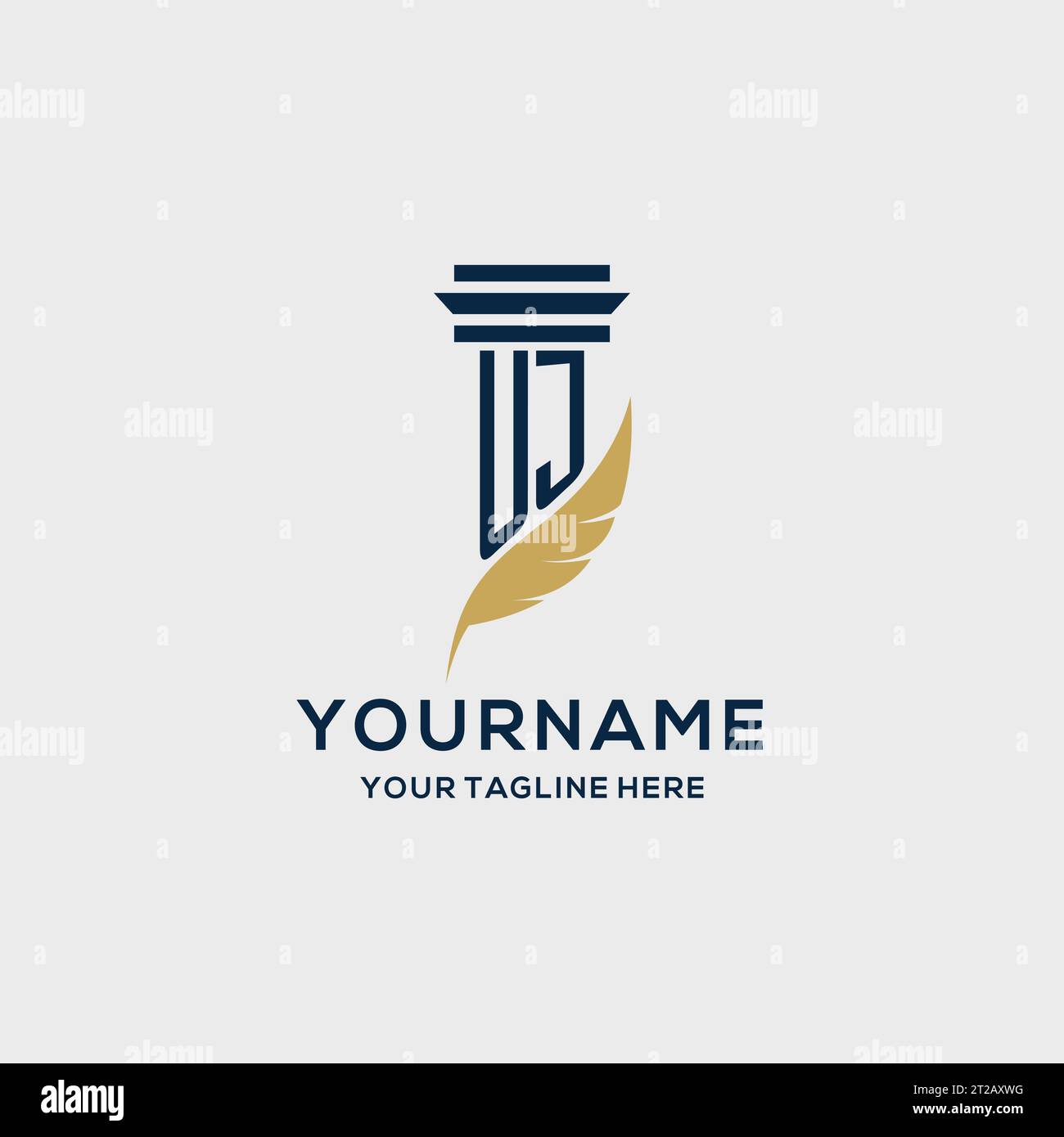 UJ monogram initial logo with pillar and feather design, law firm logo ...