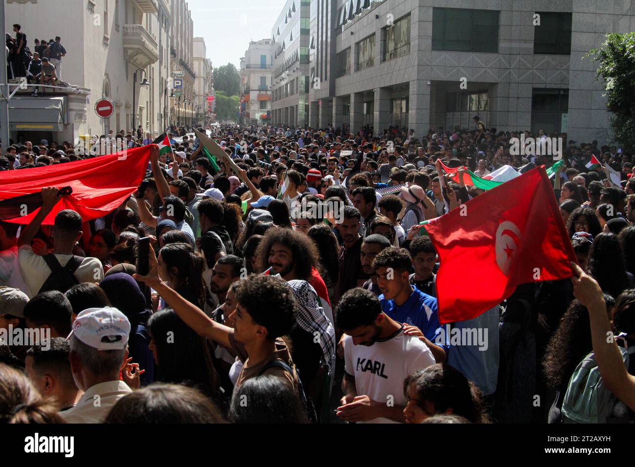 October 18, 2023: Tunis, Tunisia. 18 October 2023. A large protest in