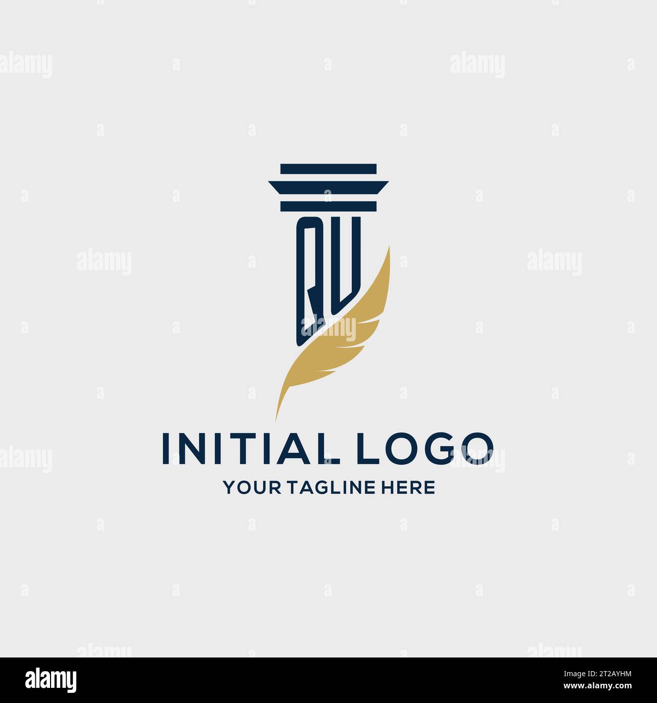 QU monogram initial logo with pillar and feather design, law firm logo ...