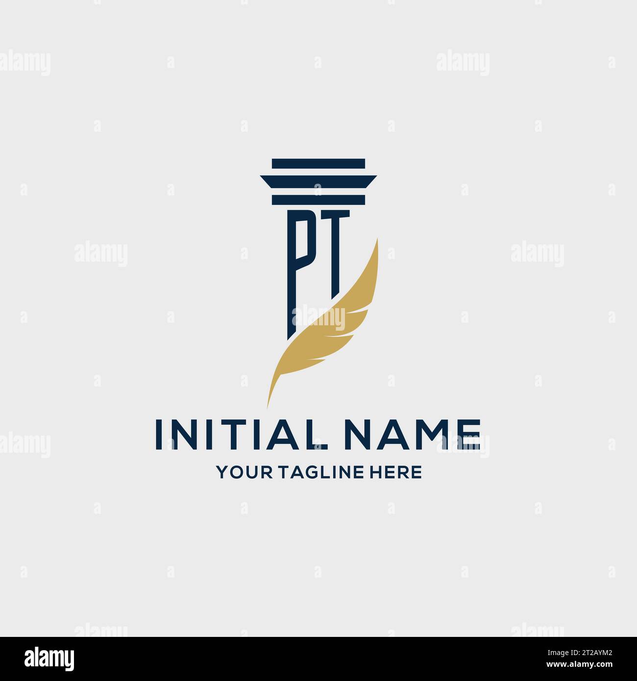 PT monogram initial logo with pillar and feather design, law firm logo inspiration Stock Vector