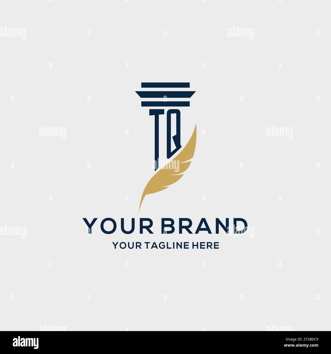 TQ monogram initial logo with pillar and feather design, law firm logo ...