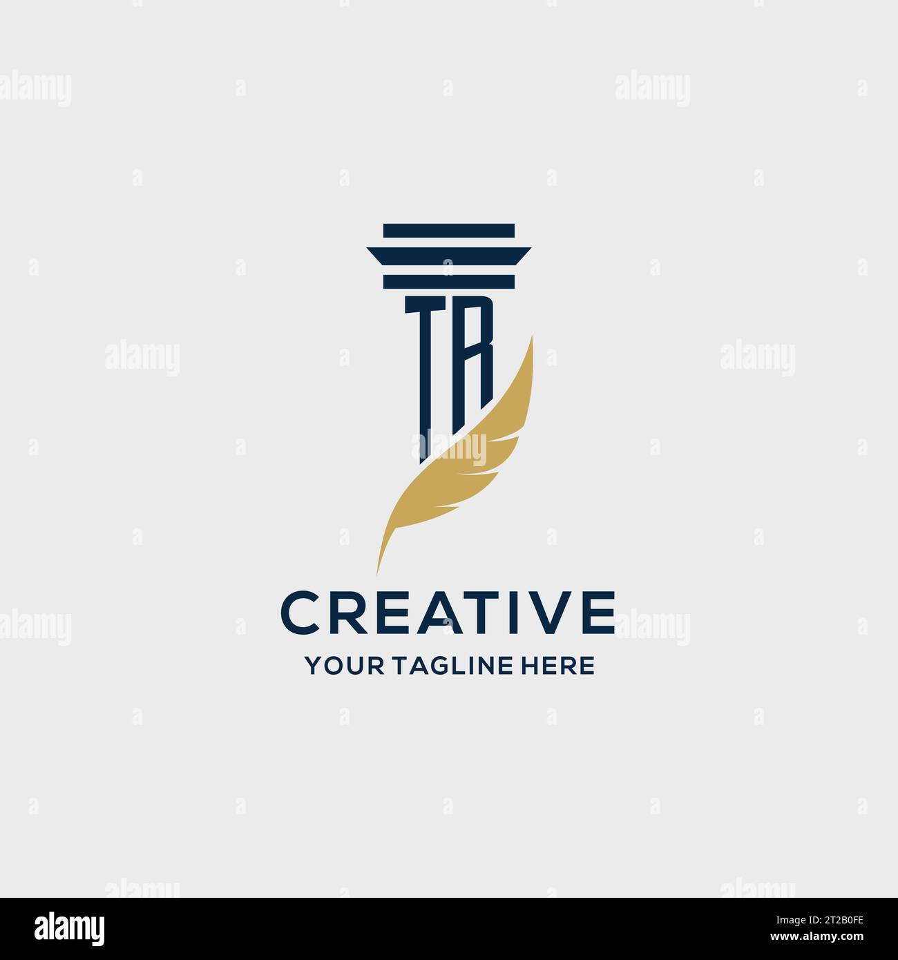 TR monogram initial logo with pillar and feather design, law firm logo inspiration Stock Vector