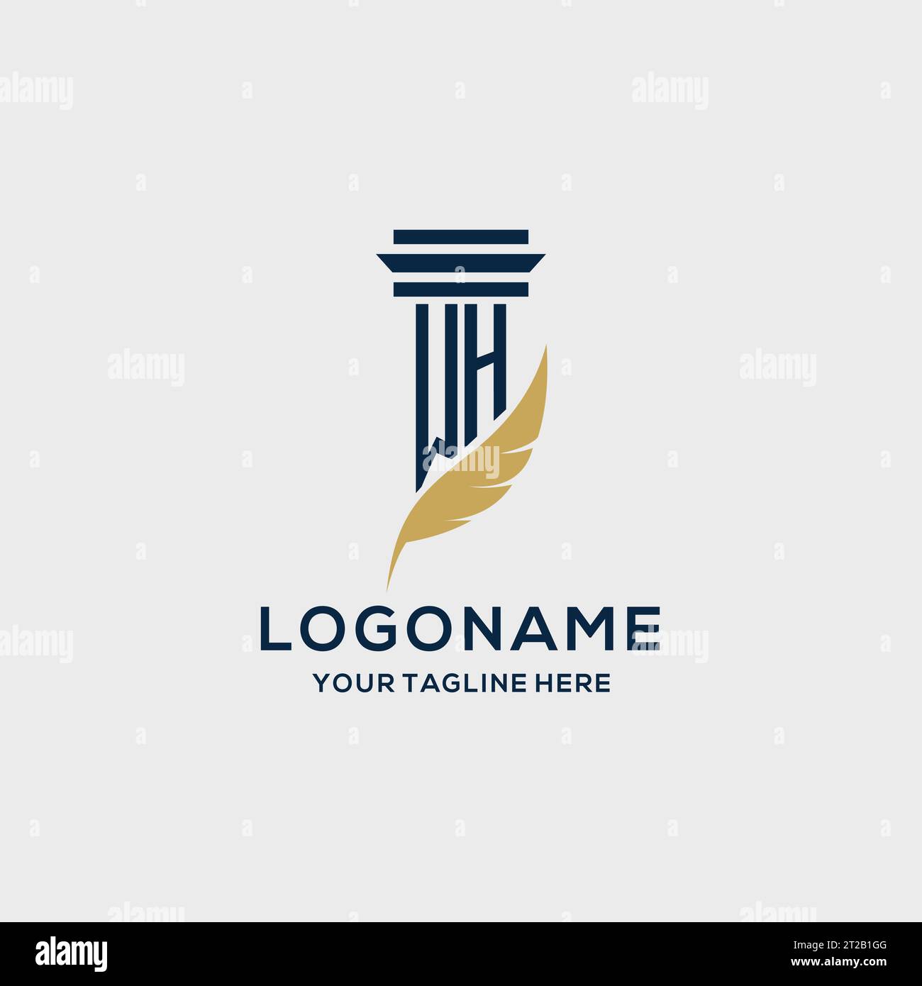WH monogram initial logo with pillar and feather design, law firm logo ...