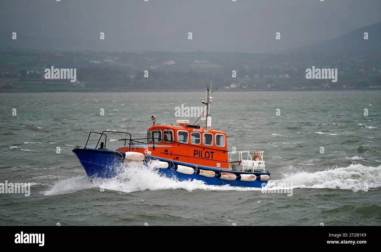 The Carlingford Port pilot boat in the sea off Carlingford, Co. Louth as storm Babet will bring