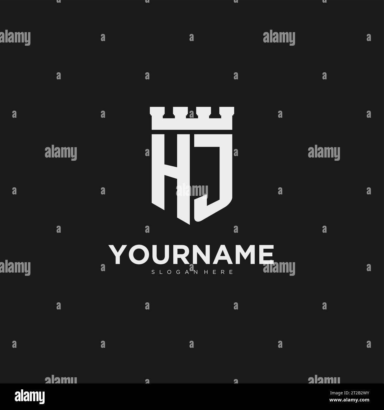 Initials HJ logo monogram with shield and fortress design vector ...