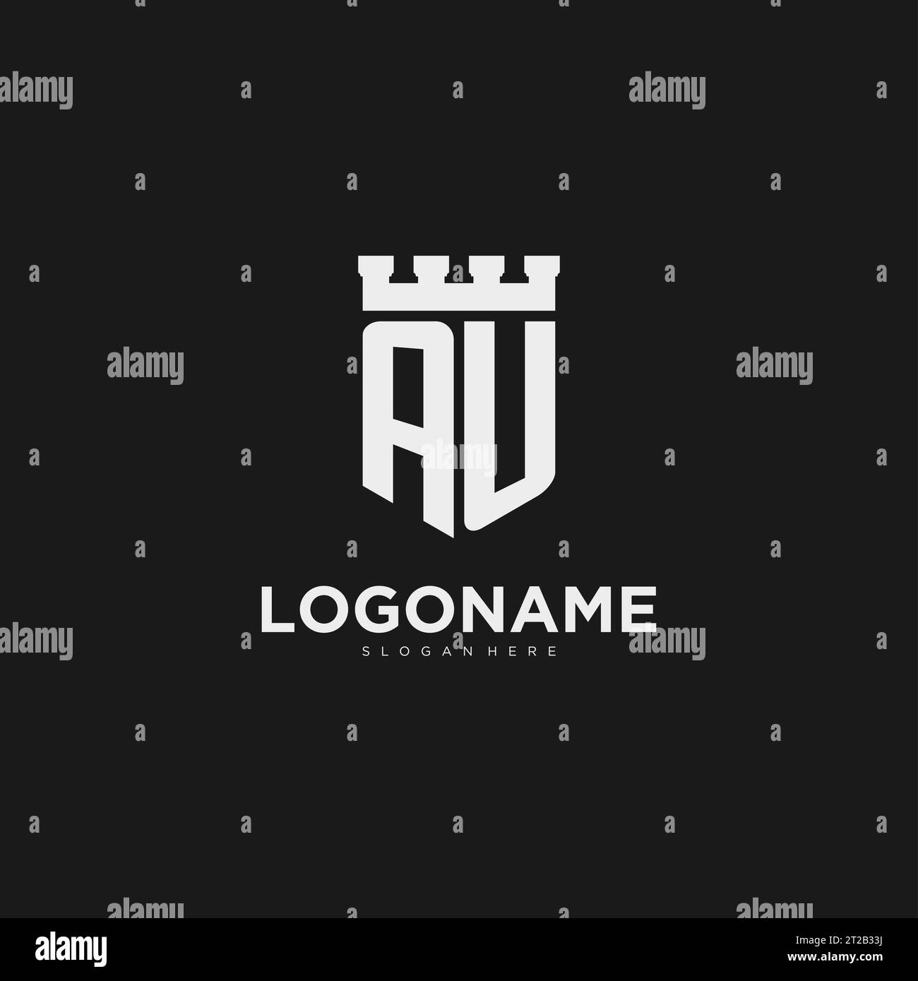 Initials AU logo monogram with shield and fortress design vector graphic Stock Vector