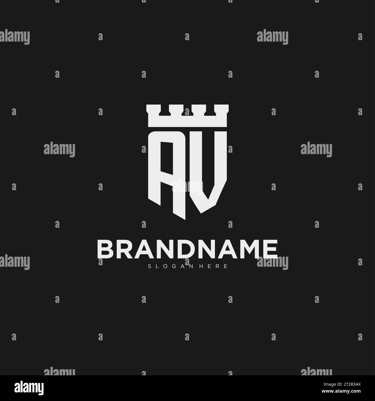 Initials AV logo monogram with shield and fortress design vector graphic Stock Vector