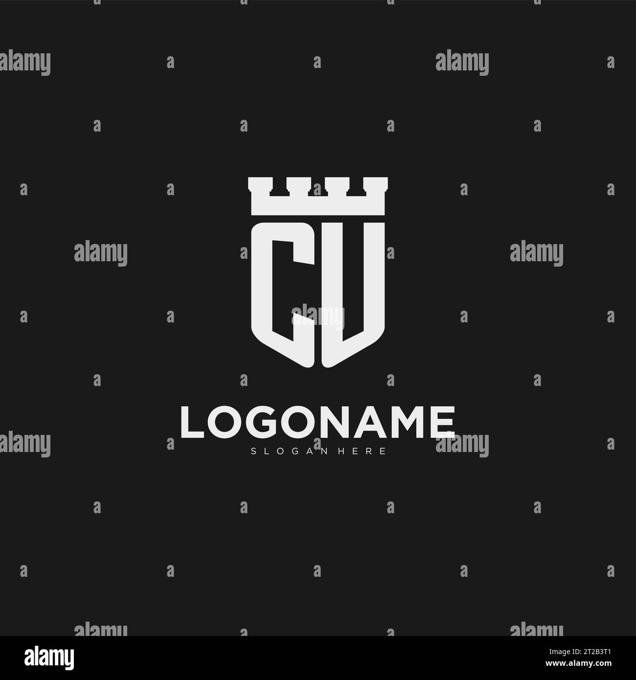 Initials CU logo monogram with shield and fortress design vector graphic Stock Vector