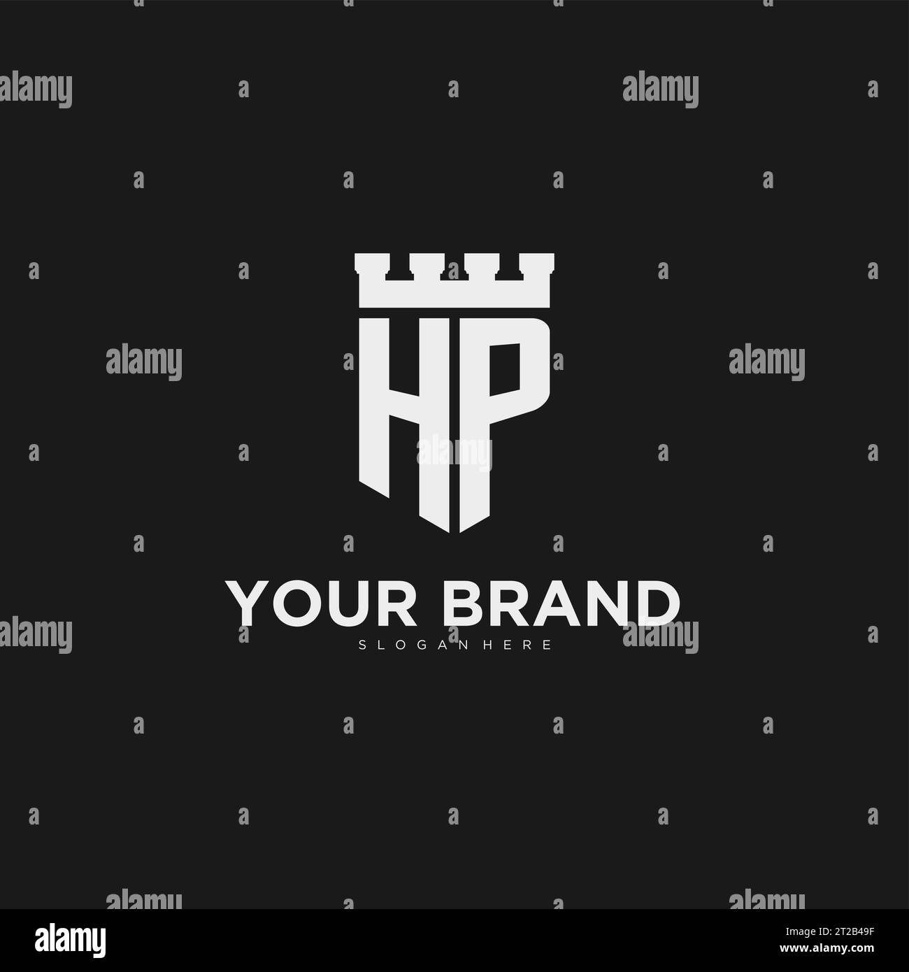 Initials HP logo monogram with shield and fortress design vector ...