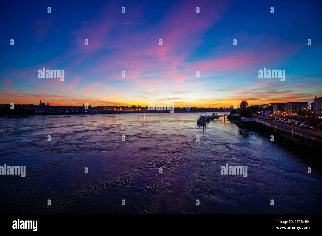 Bordeaux, France, Europe, Sunset over Garonne River Stock Photo