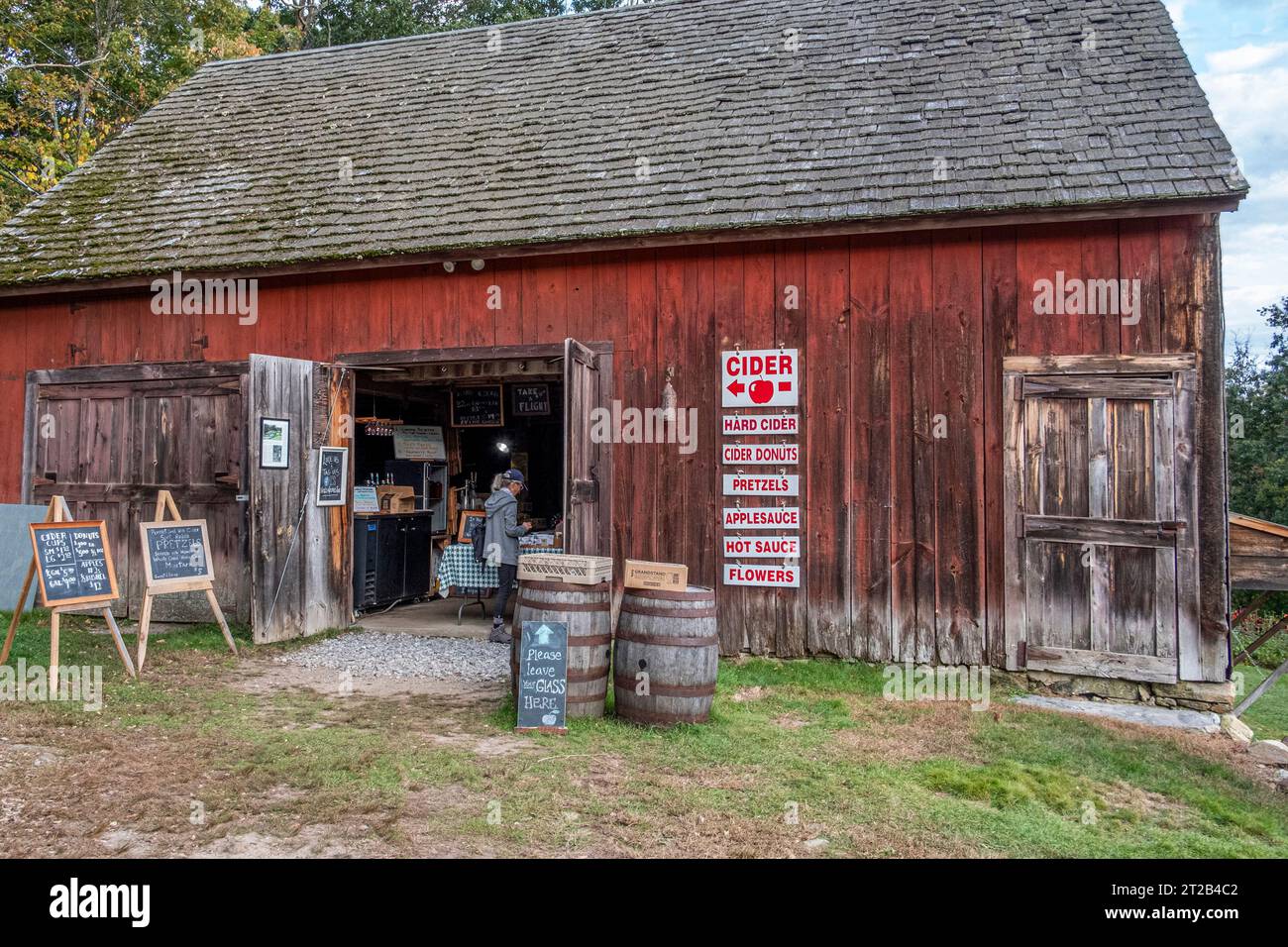 New Salem farm that sells home made cider using apples from their orchard Stock Photo