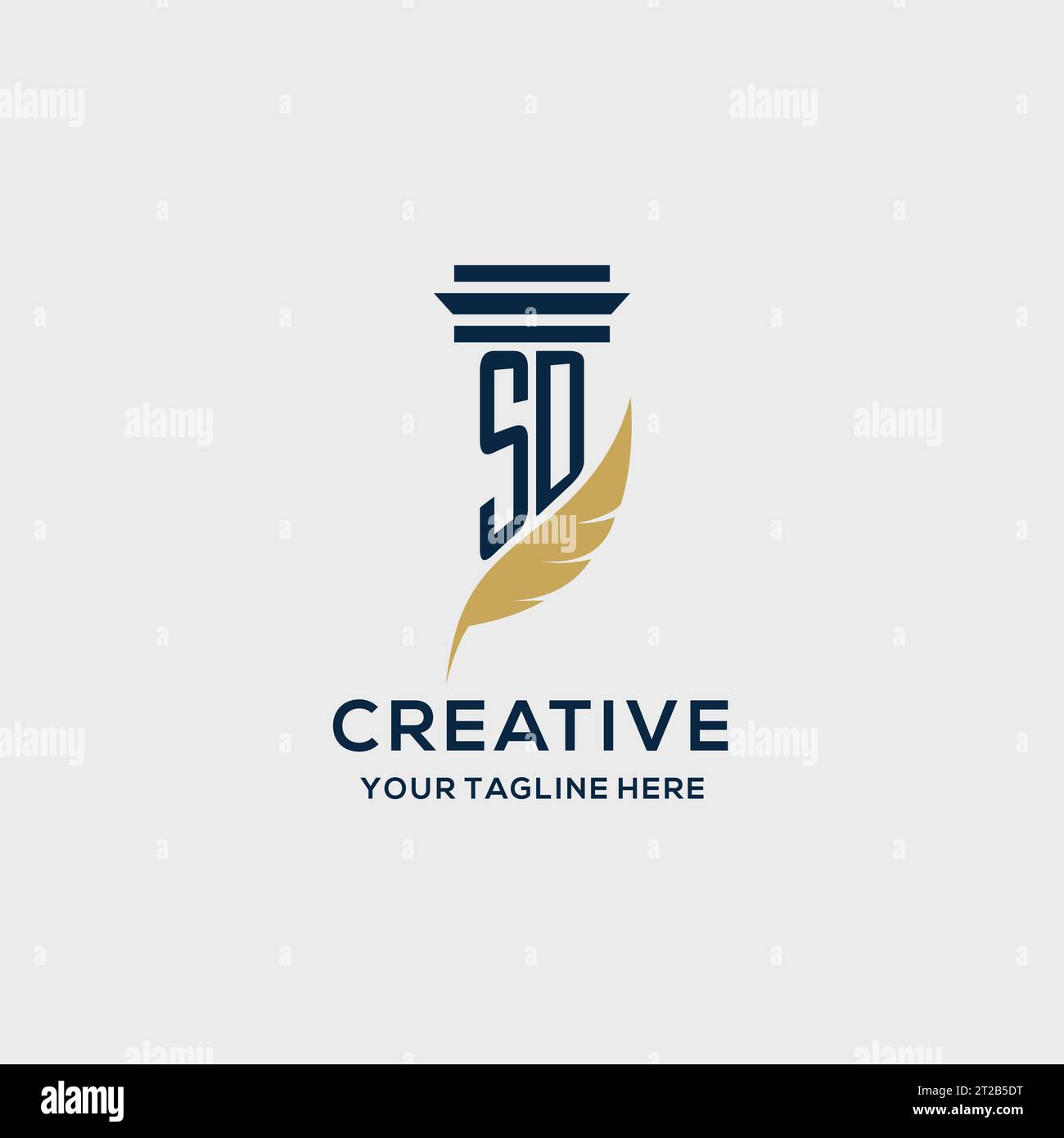 SD monogram initial logo with pillar and feather design, law firm logo inspiration Stock Vector