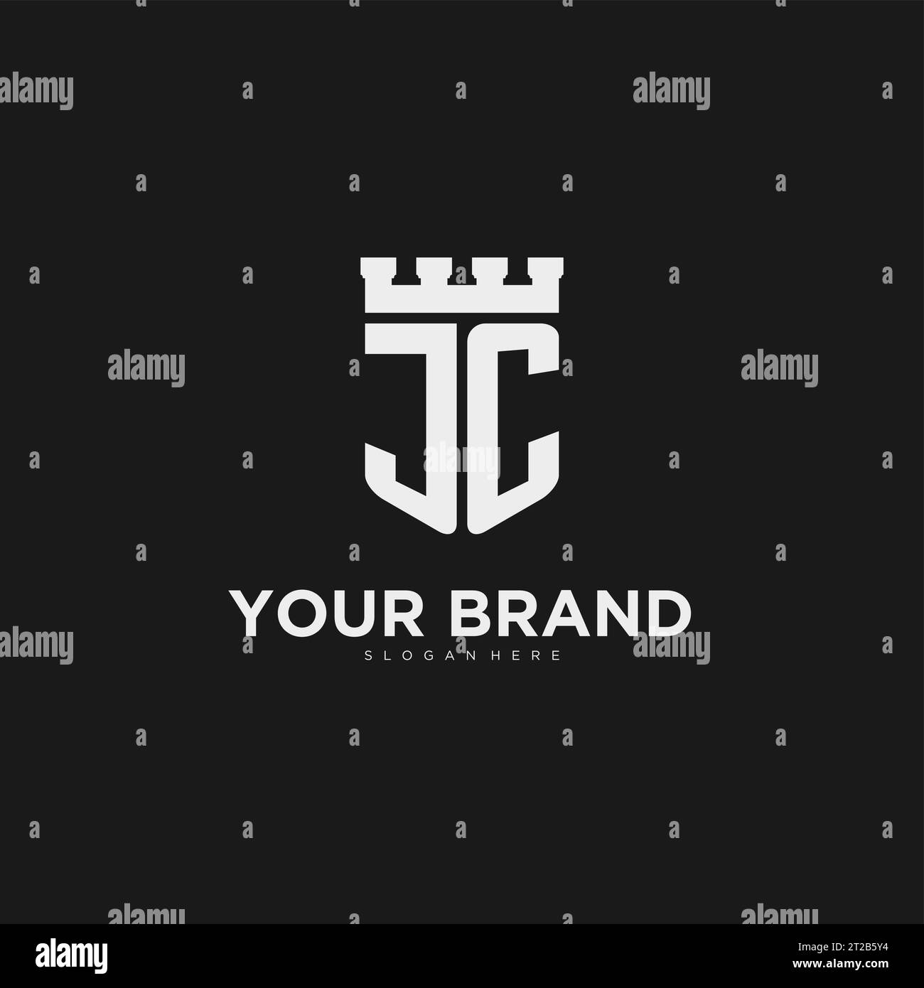 Initials JC logo monogram with shield and fortress design vector ...