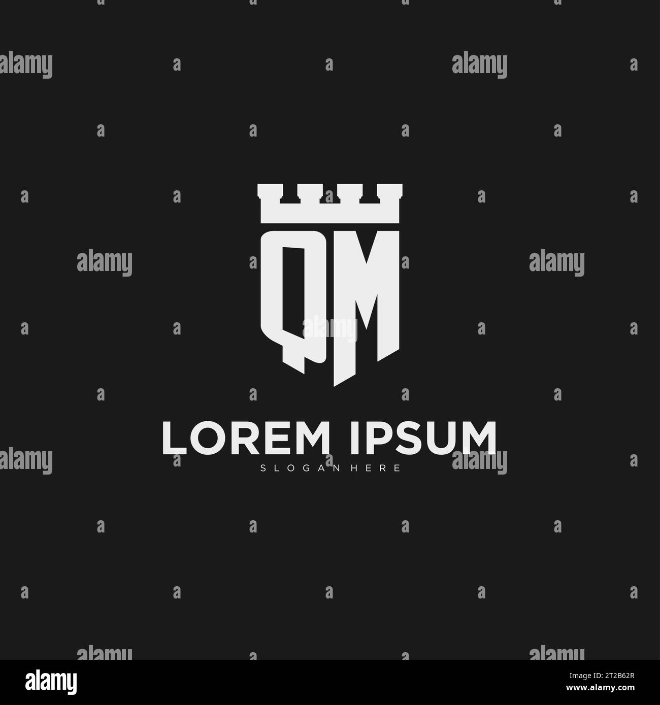 Initials QM logo monogram with shield and fortress design vector graphic Stock Vector