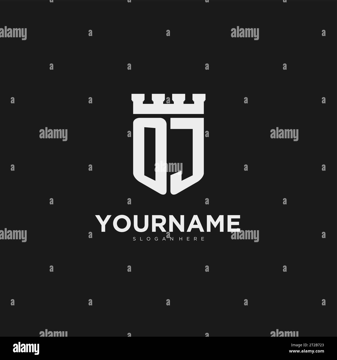 Initials OJ logo monogram with shield and fortress design vector graphic Stock Vector