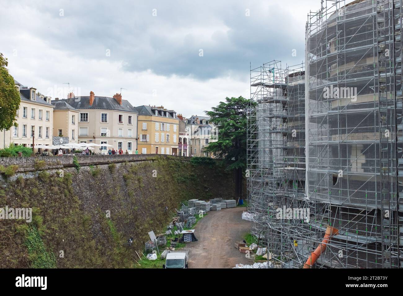 Angers, France, 2023. The Promenade du Bout du Monde and the moat turned to a construction site during the restoration of the Château d'Angers Stock Photo