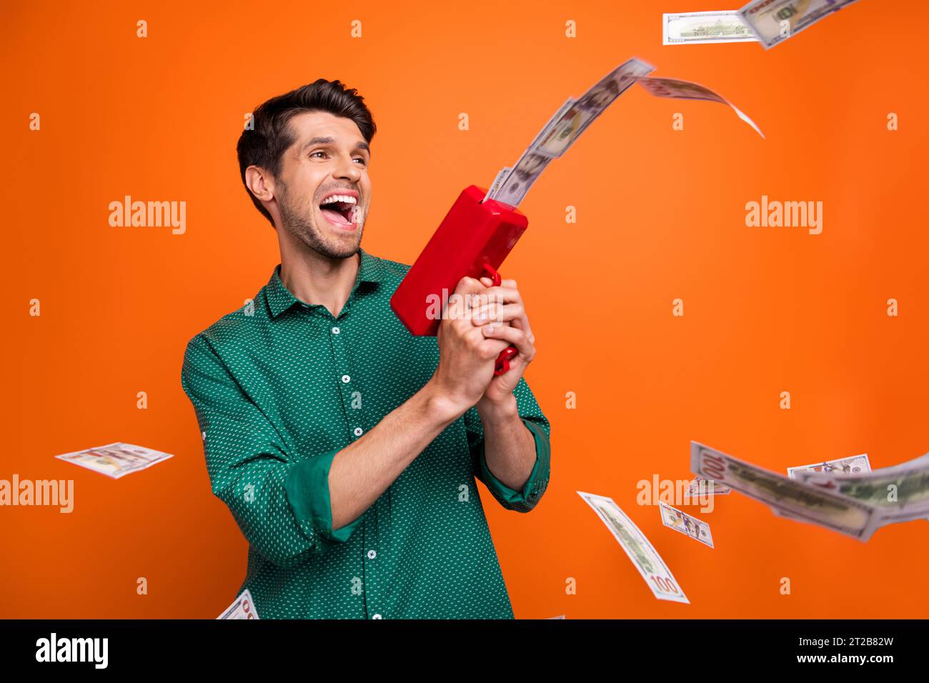 Photo Of Cheerful Positive Guy Wear Green Shirt Shooting Money Fan photo-of-cheerful-positive-guy-wear-green-shirt-shooting-money-fan