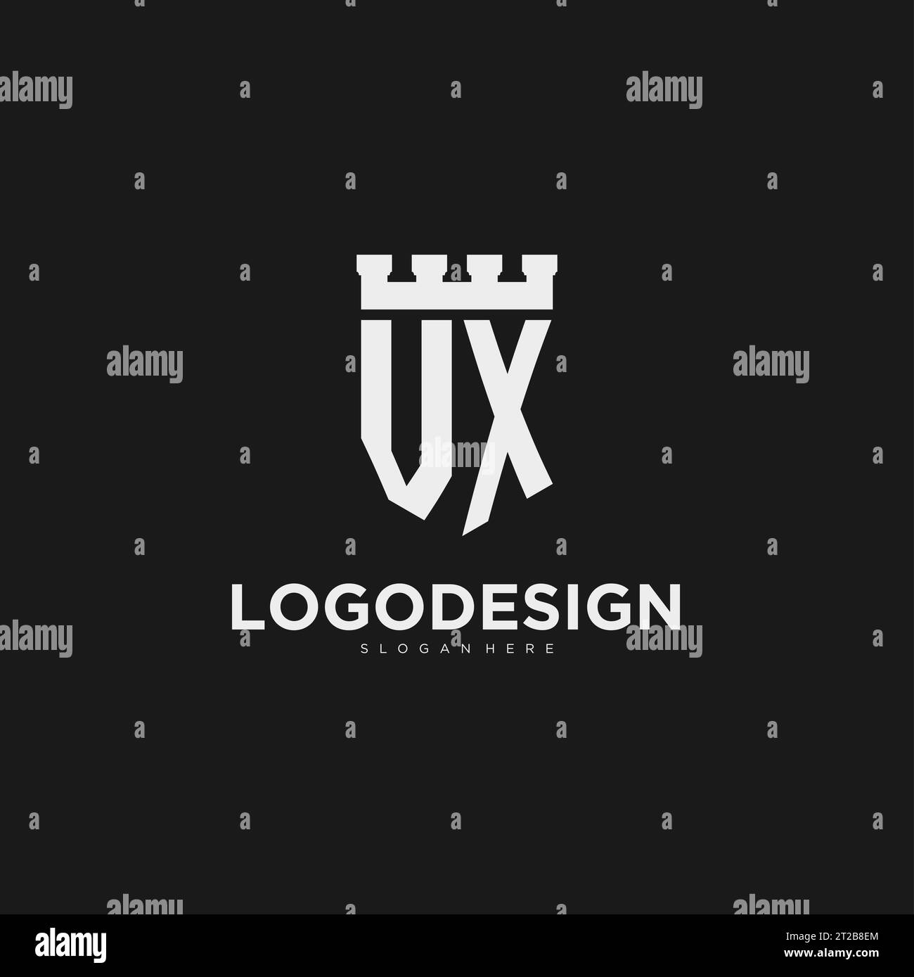 Initials VX logo monogram with shield and fortress design vector ...