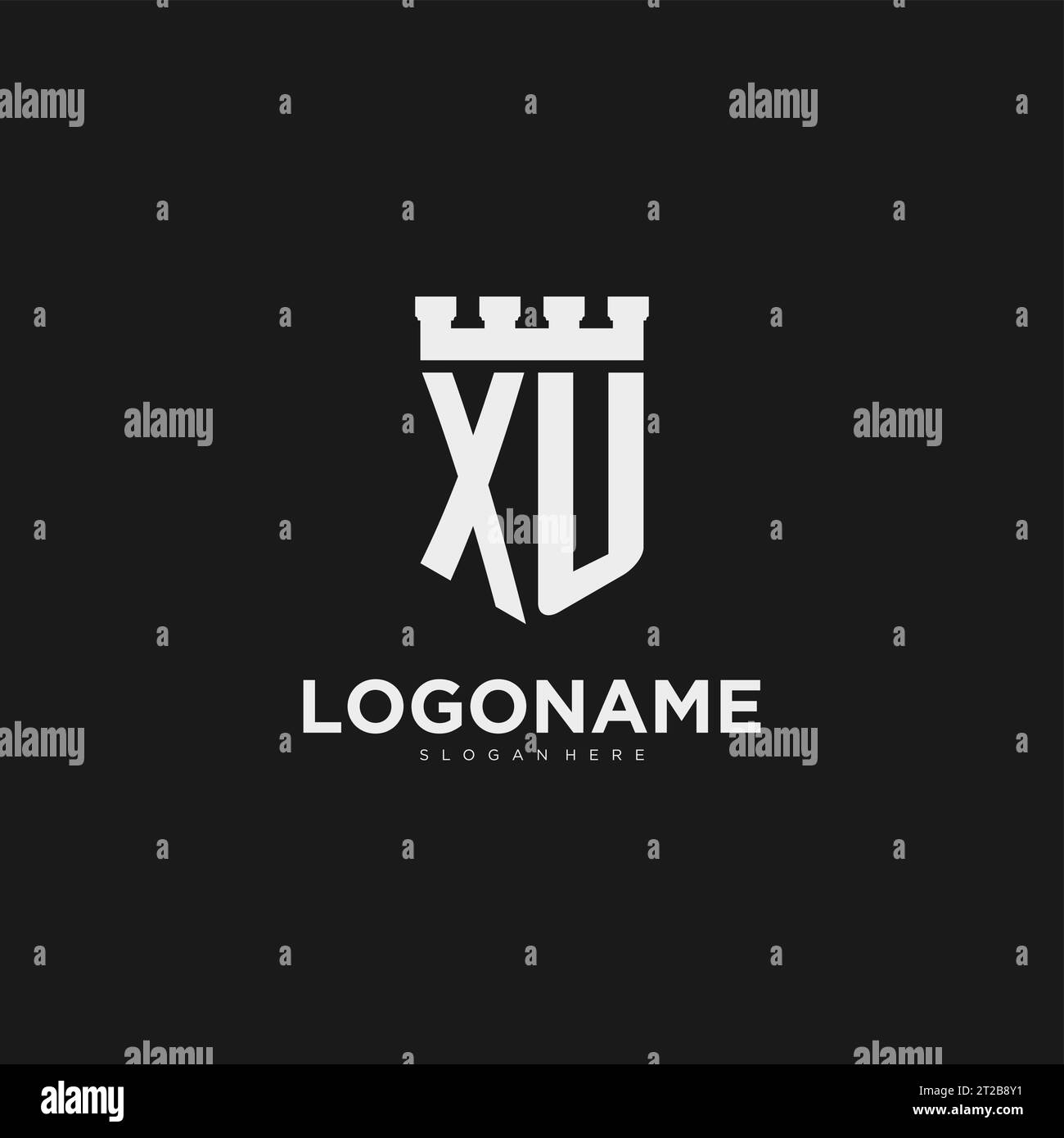 Initials XU logo monogram with shield and fortress design vector ...