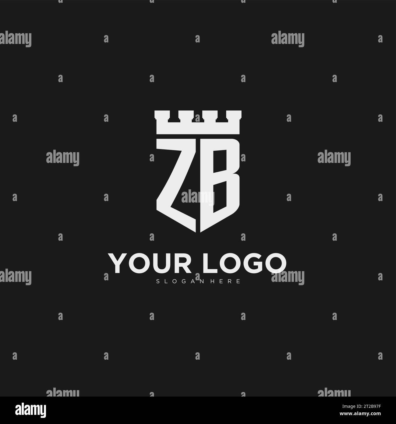 Initials ZB logo monogram with shield and fortress design vector ...