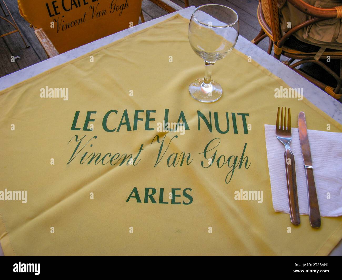 Le Cafe La Nuit is a famous cafe in Arles where Van Gogh often hung out during his time there. He also painted a painting of the cafe terrace at night Stock Photo