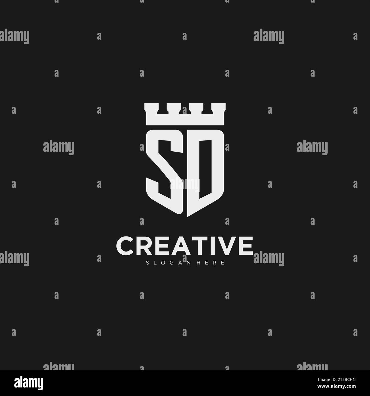 Initials SD logo monogram with shield and fortress design vector graphic Stock Vector