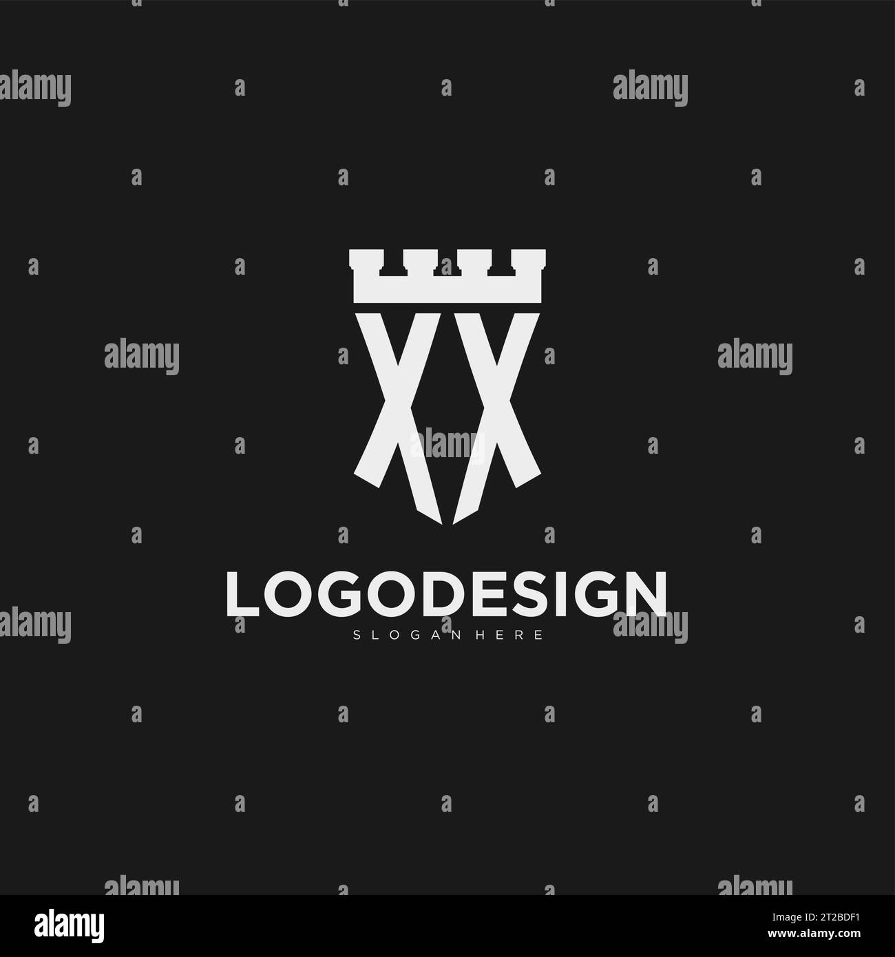 Initials XX logo monogram with shield and fortress design vector ...