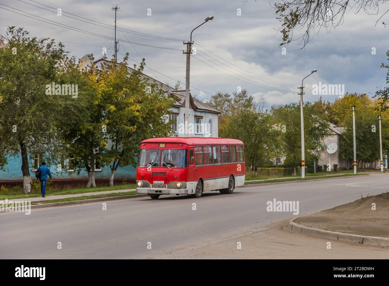 26.09.2019. Kazakhstan, Rudny. Liaz-677 Robun on urban route. Stock Photo