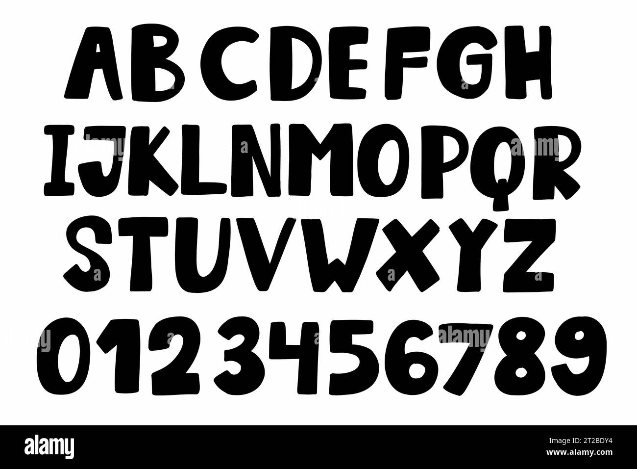 Uppercase black english latin abc alphabet font A to Z and digits 0 to 9 set. Vector