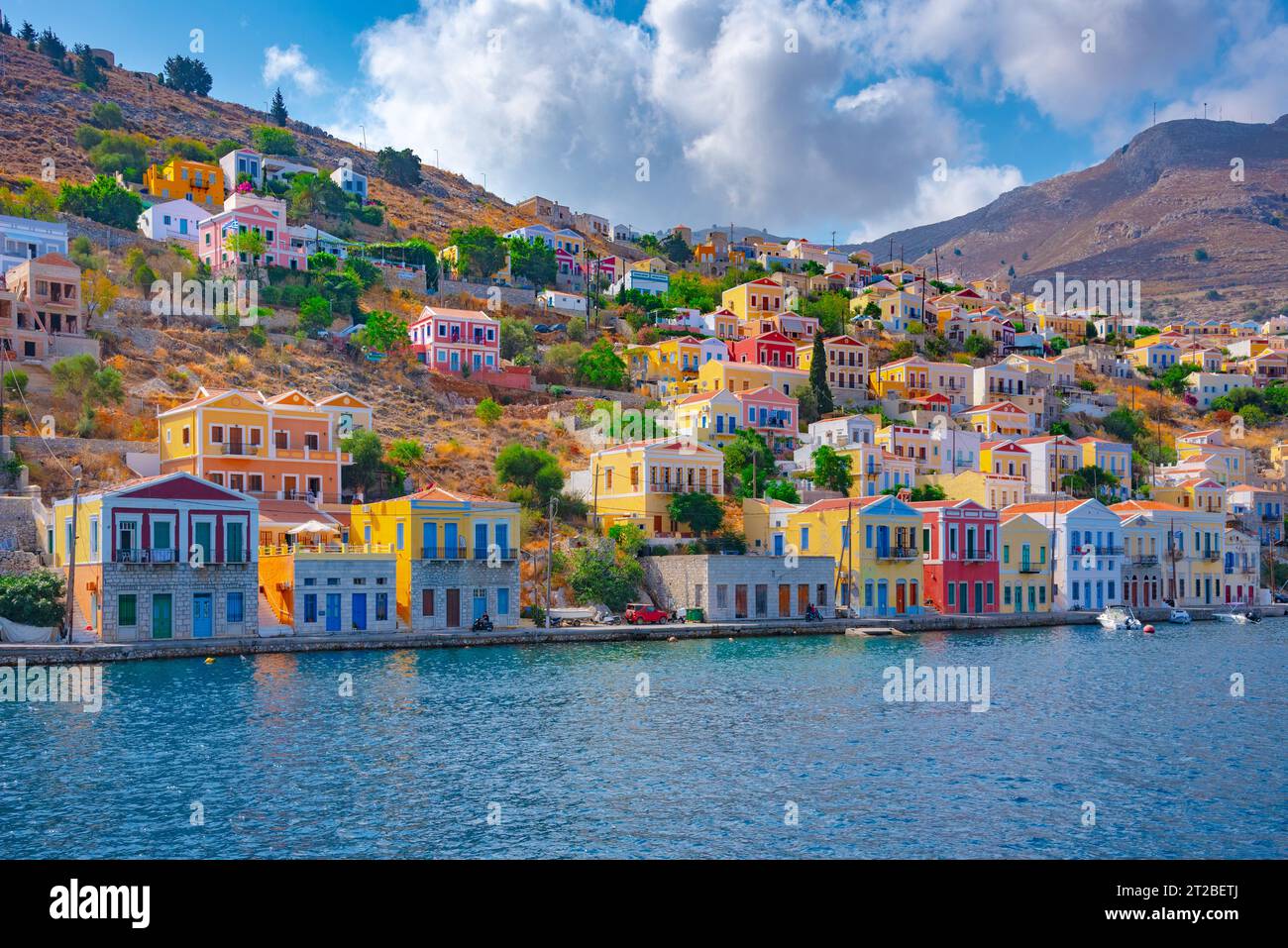 Colorful houses village in Symi island, Dodecanese islands, Greece. Stock Photo
