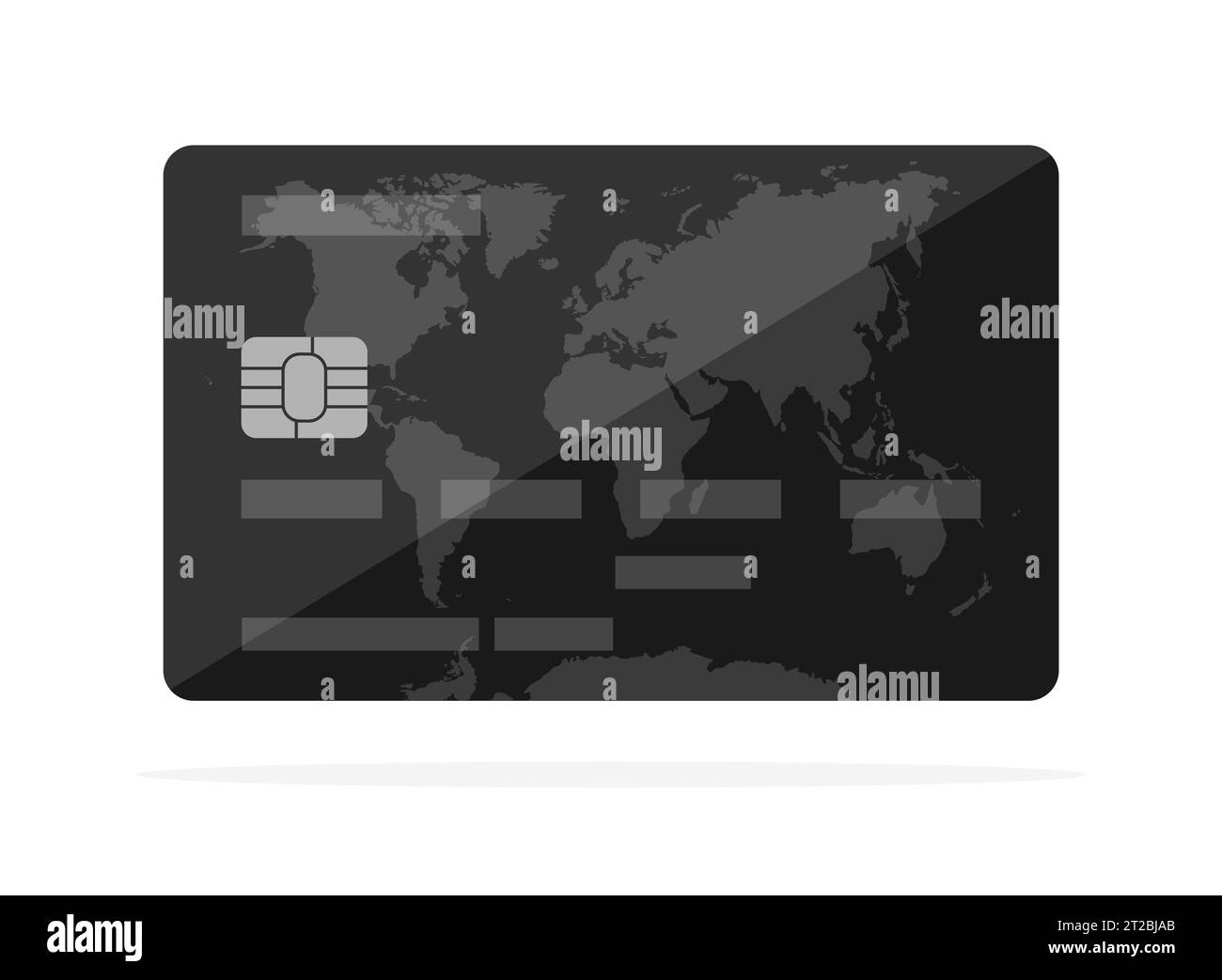 Black credit card with world map image isolated on white background. Flat vector illustration Stock Vector