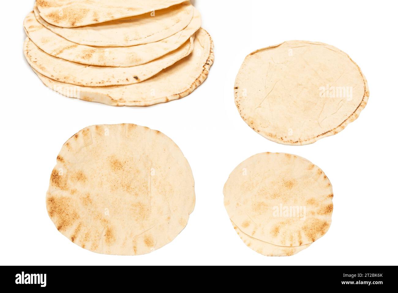 Grilled pitta bread isolated on white background. Top view Stock Photo ...