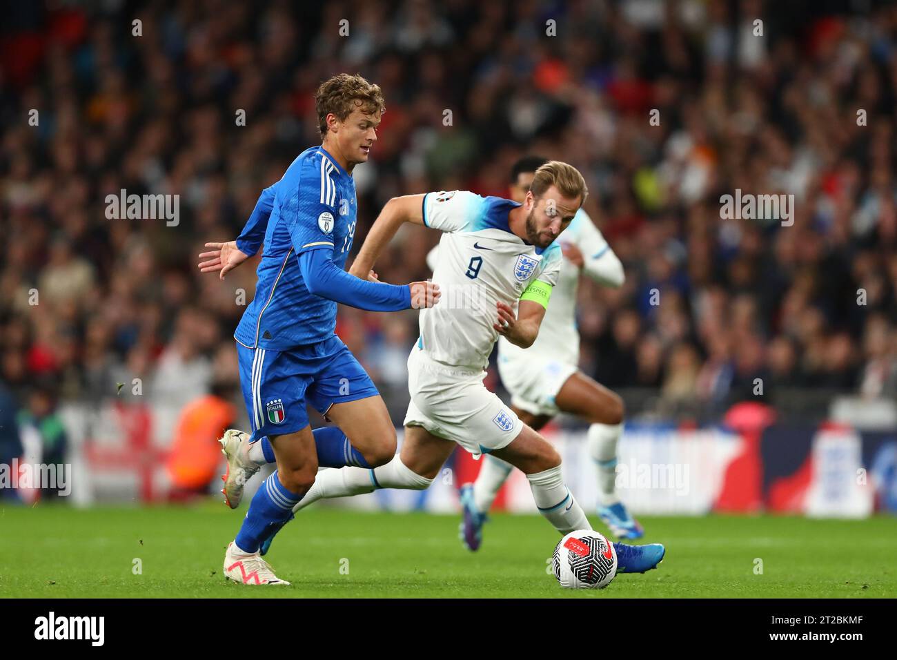 Harry Kane of England and Scalvini of Italy England v Italy