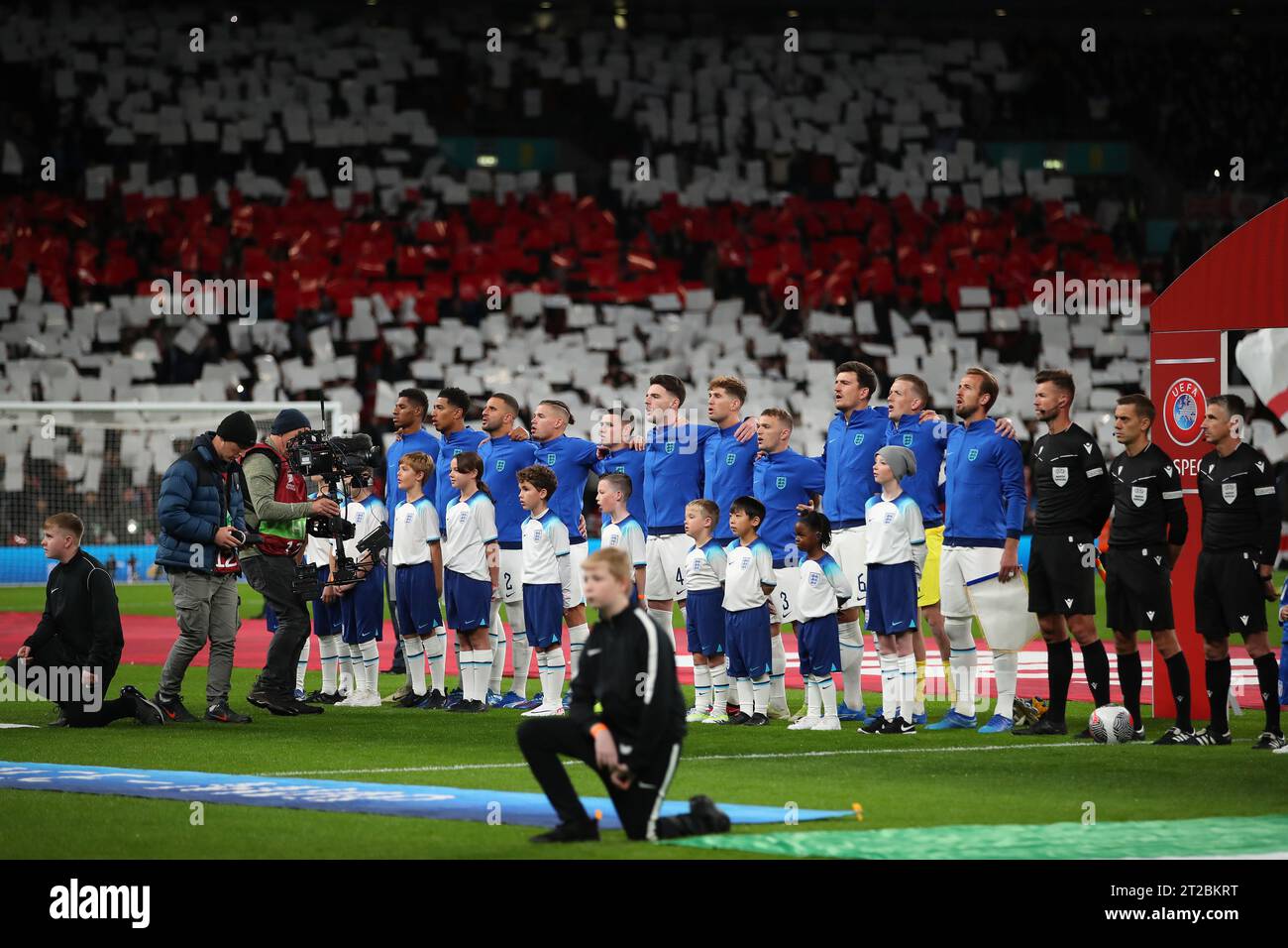 England players sing the National Anthem ahead of kick off England v