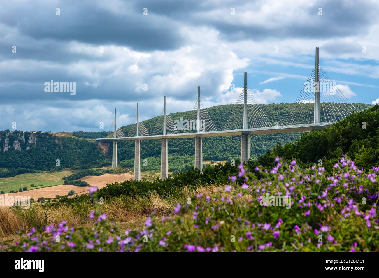 Millau, France - August 2, 2023: The spectacular modern Millau Viaduct in South France Stock Photo