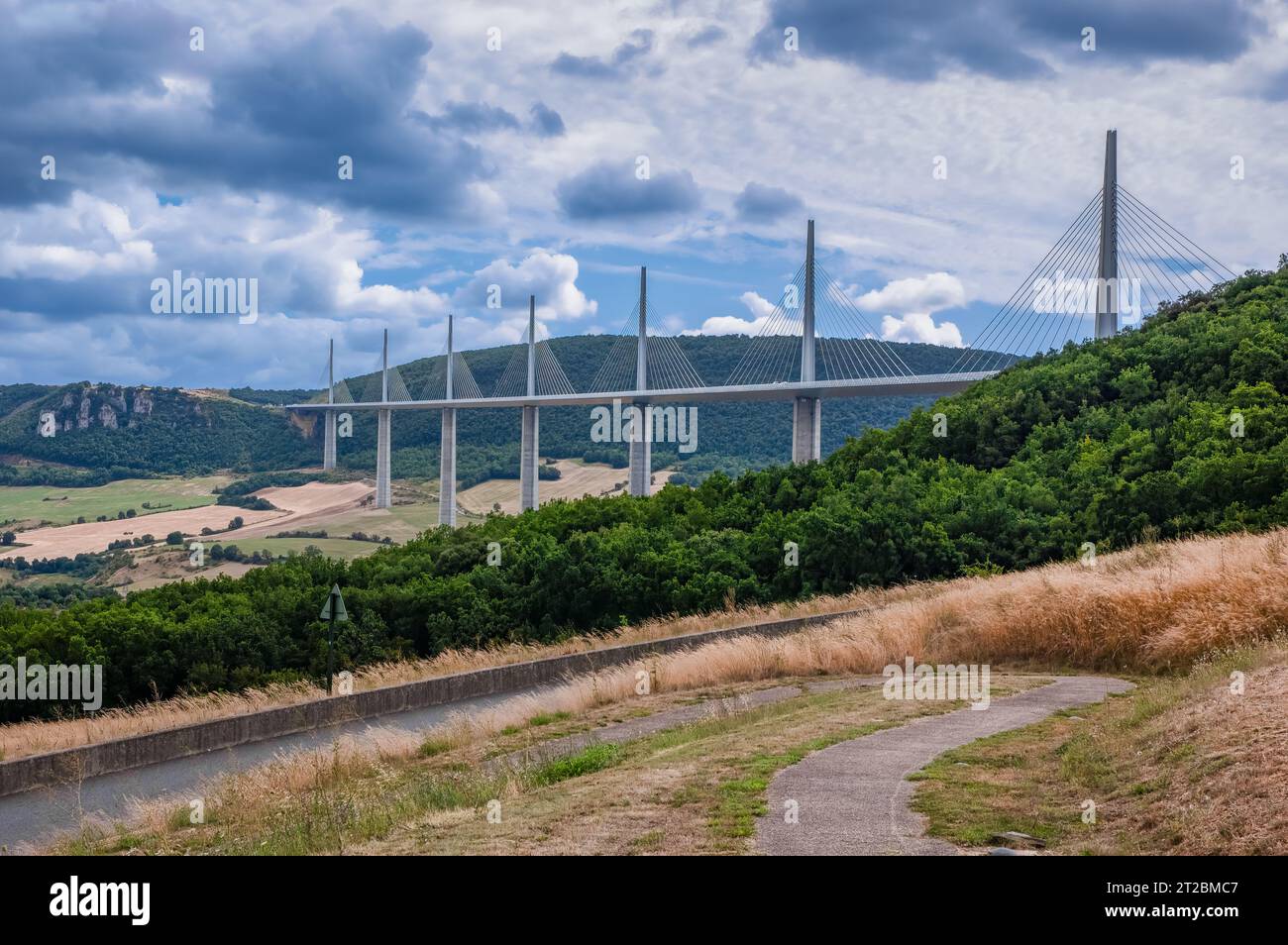 Millau, France - August 2, 2023: The spectacular modern Millau Viaduct in South France Stock Photo