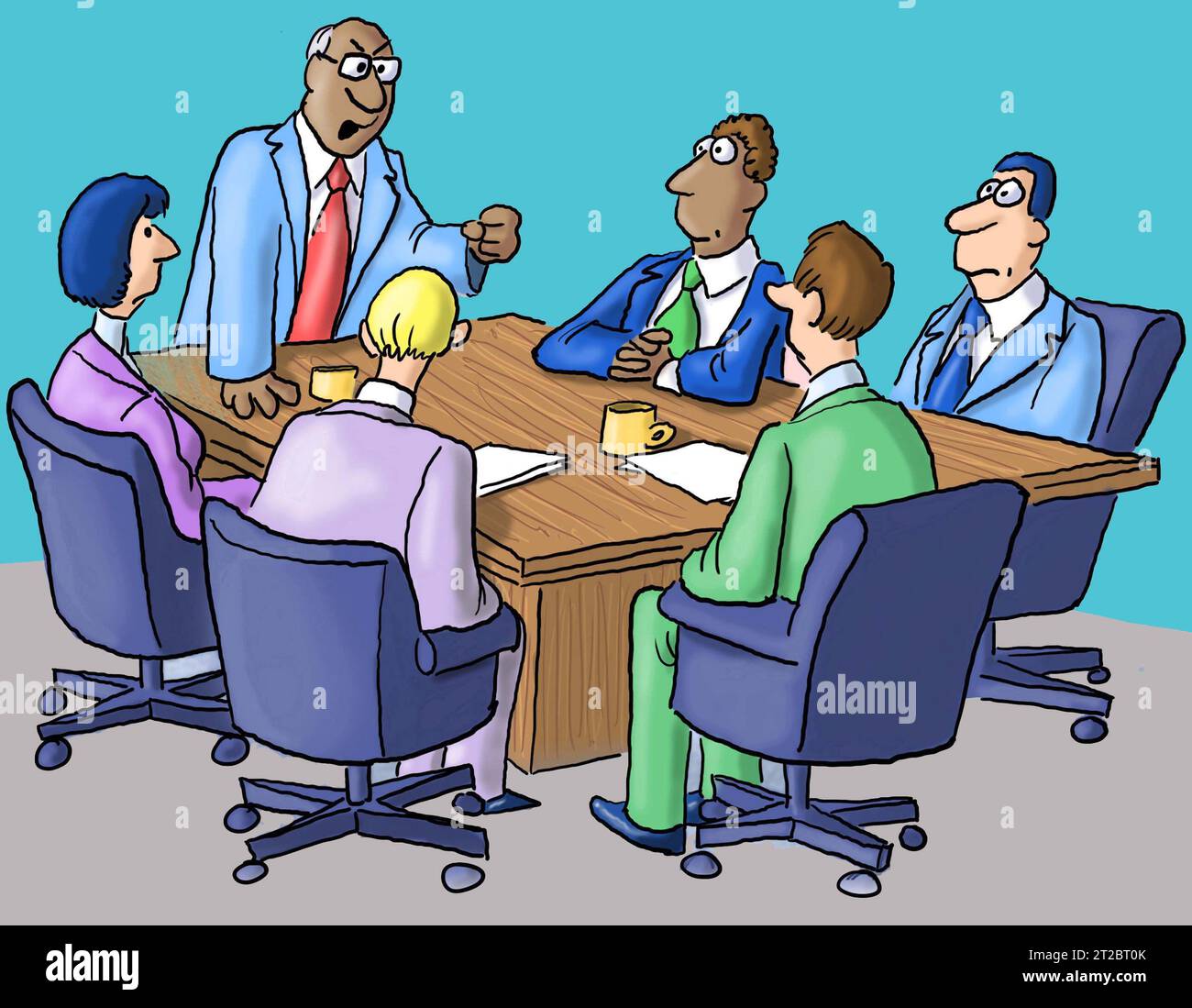 A black boss is angry at his team for not performing well. Stock Photo