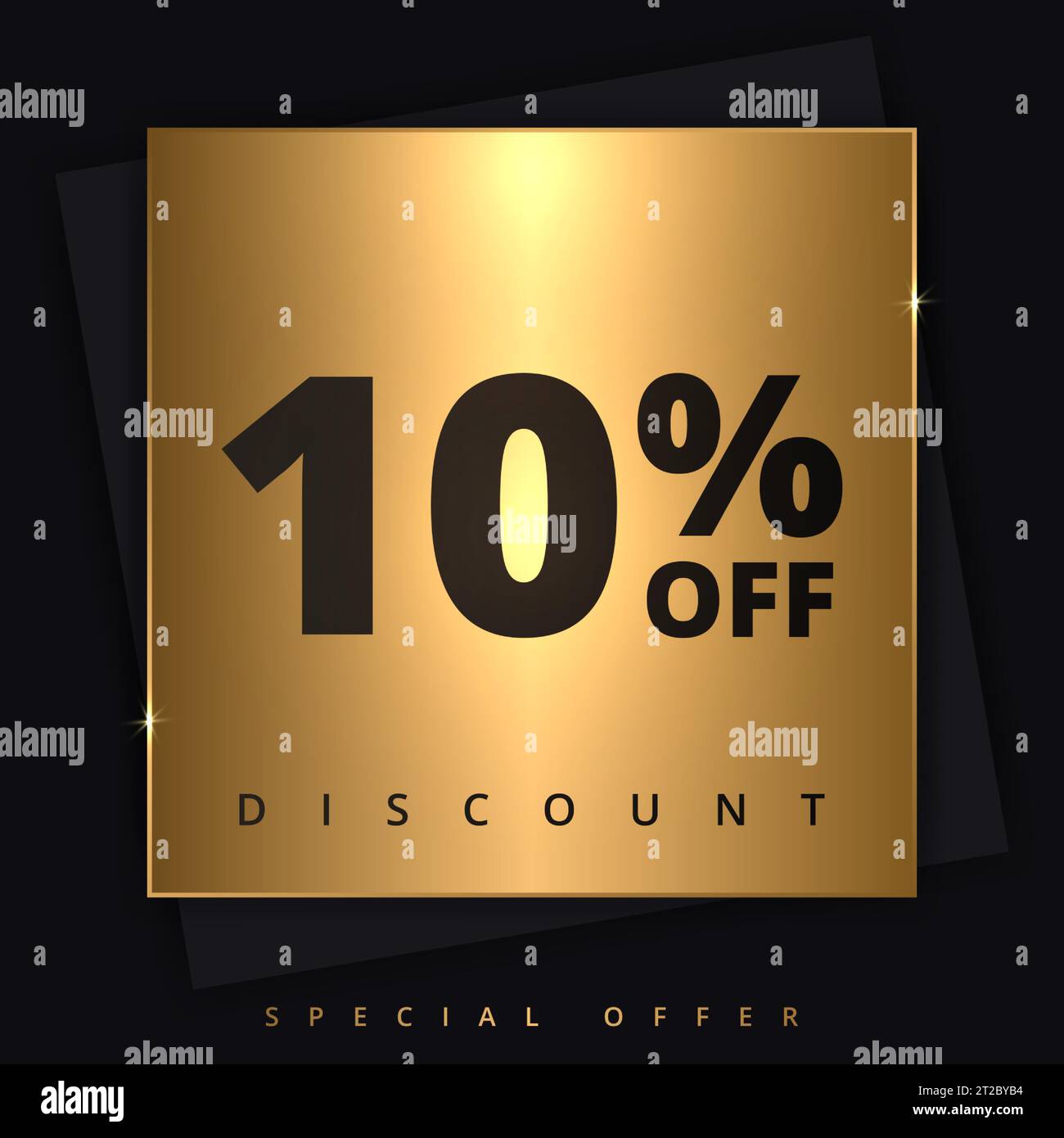10 off discount banner. Special offer sale 10 percent off. Sale discount offer. Luxury promotion banner ten percent discount in golden square and Stock Vector