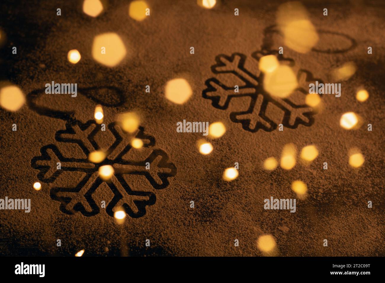 photo in this winter table , photography highlights snowflake shapes and intricate patterns within a winter garland. It's a of creative ideas, where e Stock Photo