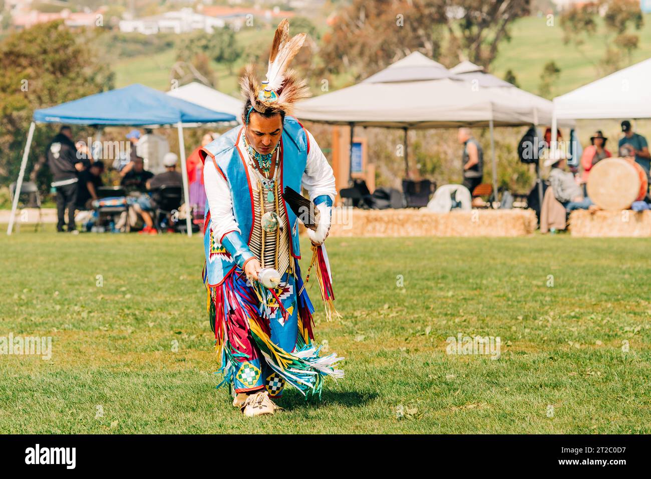 Malibu, California, USA - April 2, 2023. Chumash Day Pow Wow and Inter-tribal Gathering. The Malibu Bluffs Park is celebrating 23 years of hosting the Stock Photo