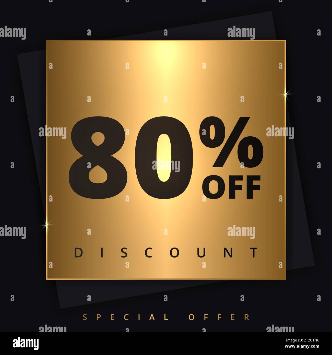 80 off discount banner. Special offer sale 80 percent off. Sale discount offer. Luxury promotion banner eighty percent discount in golden square and Stock Vector