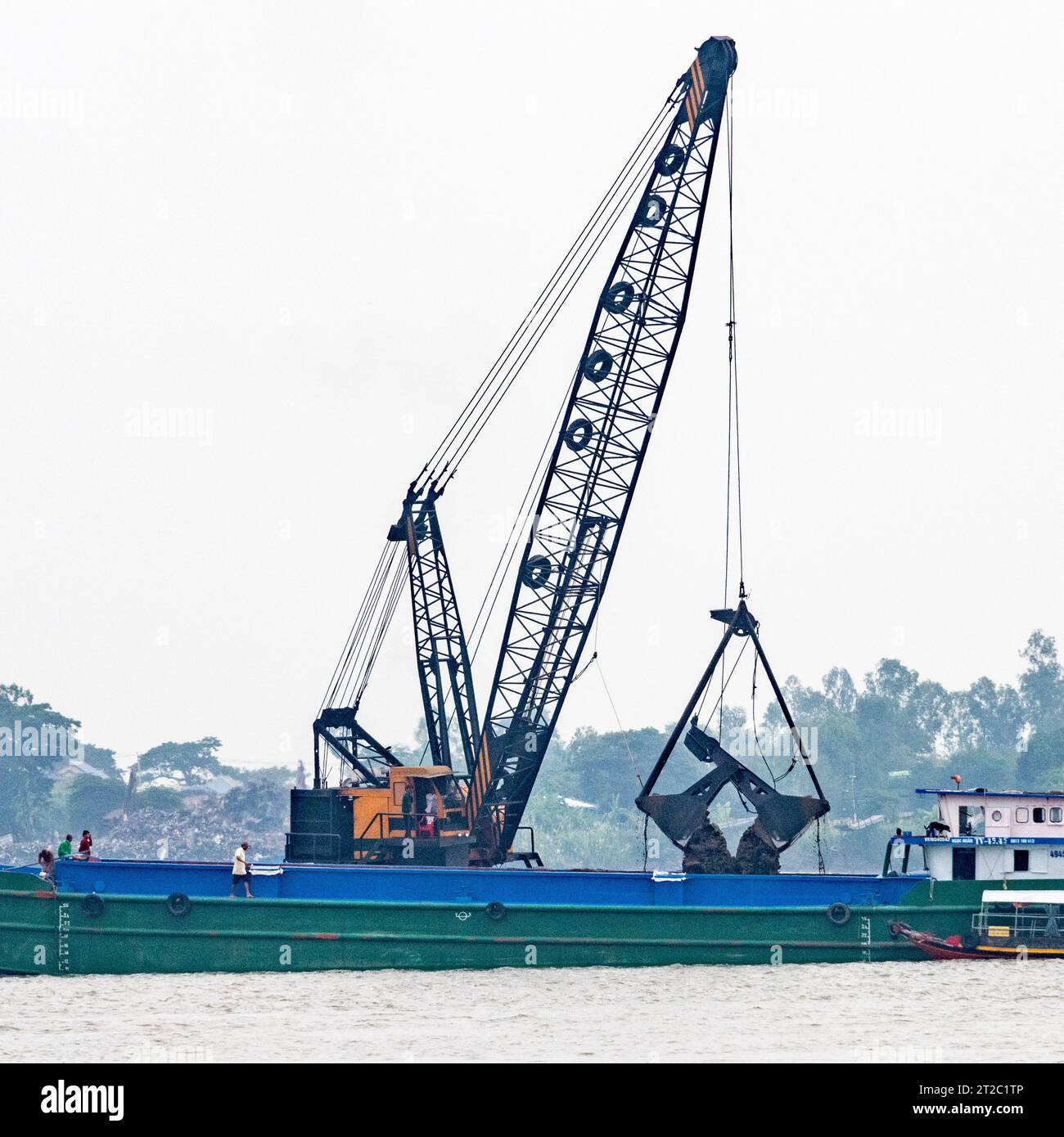 Dredging Sand from Mekong River, Vietnam Stock Photo