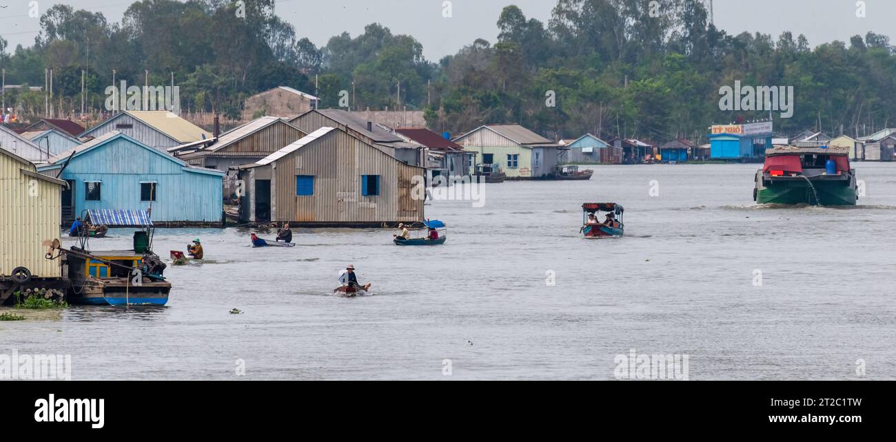 Floating Village at Chau Doc, Vietnam Stock Photo