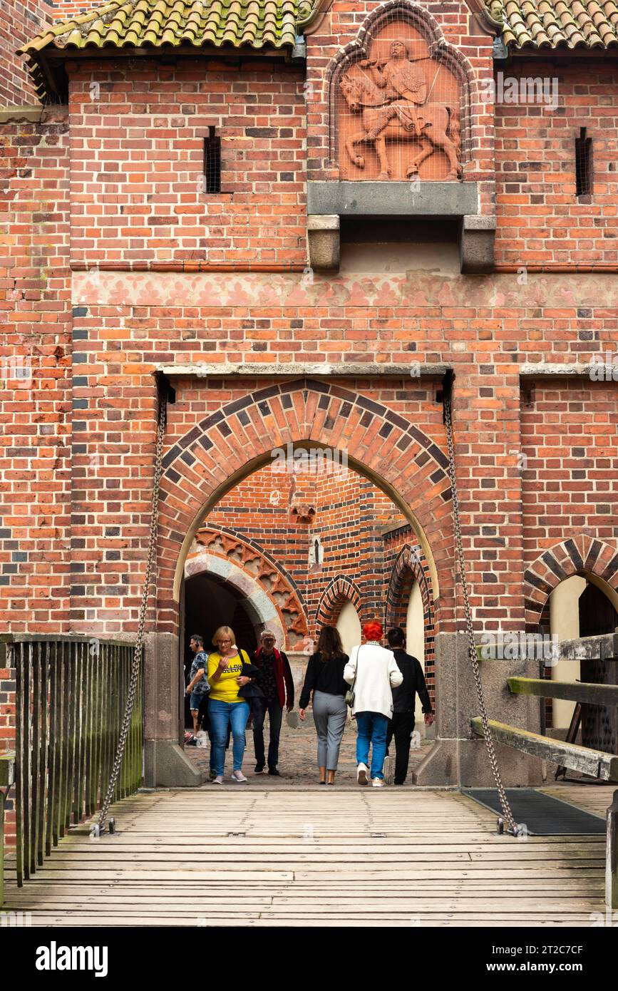 The Malbork Castle footbridge gate and tourists, Malbork, Poland, Europe, EU Stock Photo
