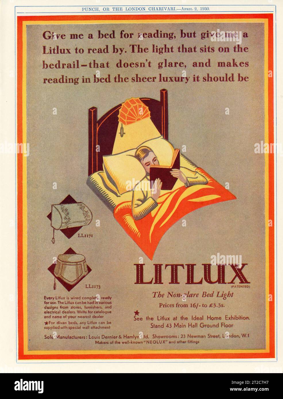 LITLUX Light for Reading in Bed 1930 British Magazine Advertisement ...