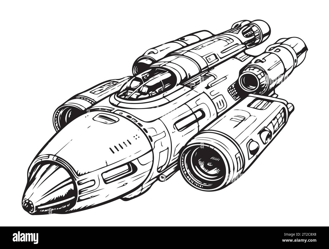 Vintage spaceship sketch, hand drawn Vector illustration Comic art Stock Vector