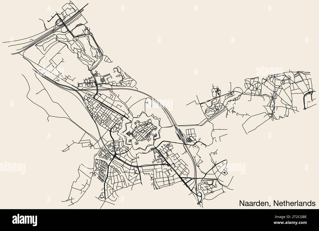 Street roads map of NAARDEN, NETHERLANDS Stock Vector