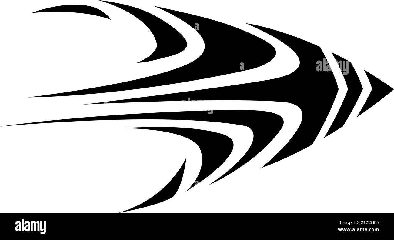 Black Abstract Fragmented Curvy Arrow Icon on a White Background Stock ...